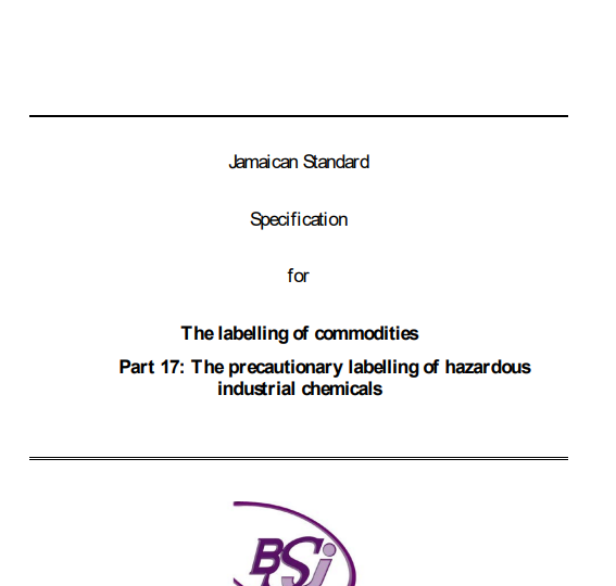 JS 1: Part 17: 1986 – The labelling of commodities. Part 17: The precautionary labelling of hazardous industrial chemicals