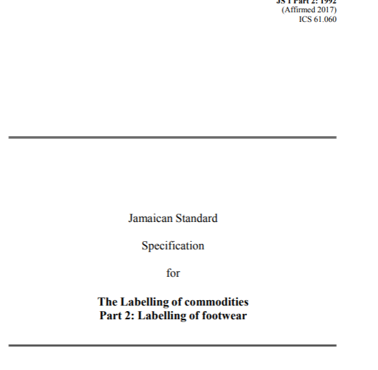 JS 1: Part 2: 1992 (2017) – The labelling of commodities. Part 2 : The labelling of footwear