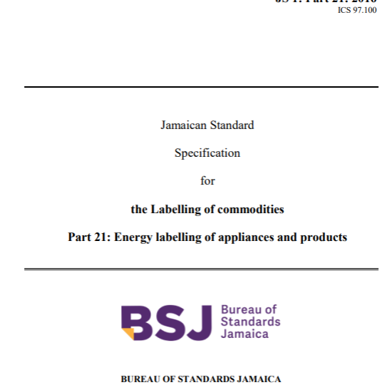 JS 1: Part 21: 2016 – The labelling of commodities. Part 21: Energy labelling of appliances and products